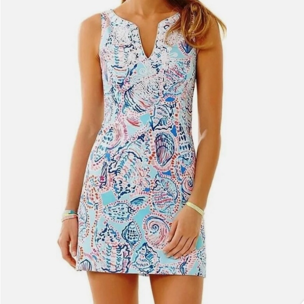 Lilly Pulitzer Gabby Shell Me About It Corded Lace Trim Shift Dress